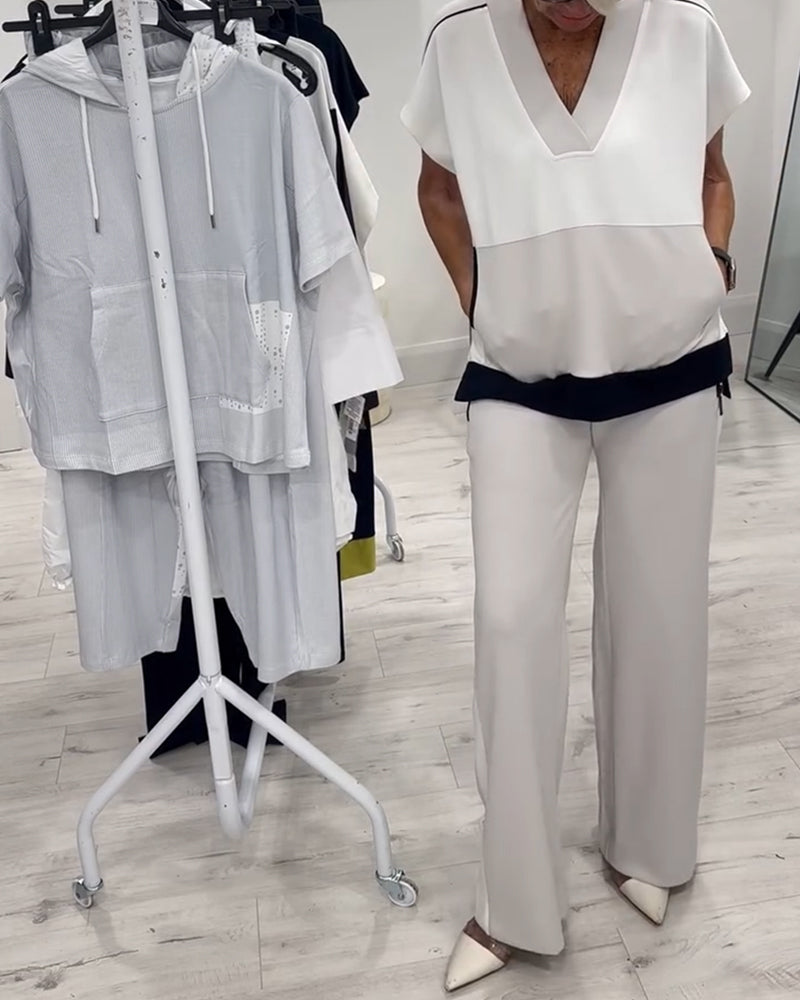 Ensemble Décolleté En V Assorti Fendu Décontracté