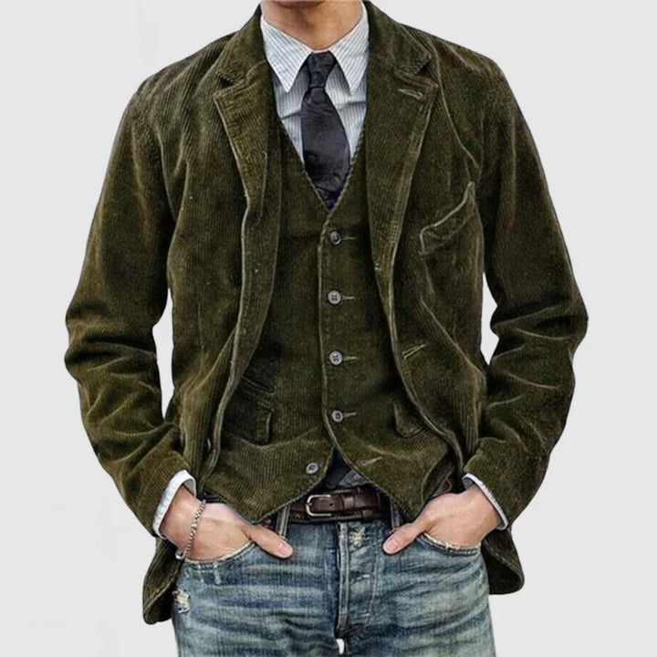 Blazer en velours côtelé vintage avec gilet pour homme