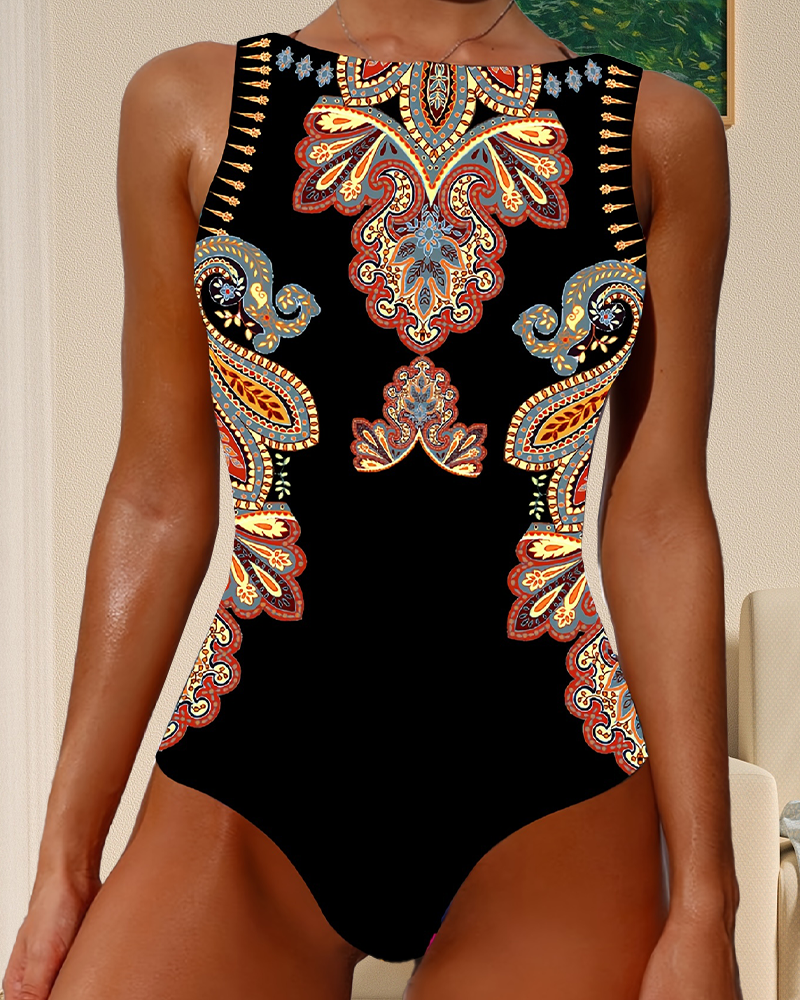 Maillot de Bain Paisley Sans Manches Monopièce
