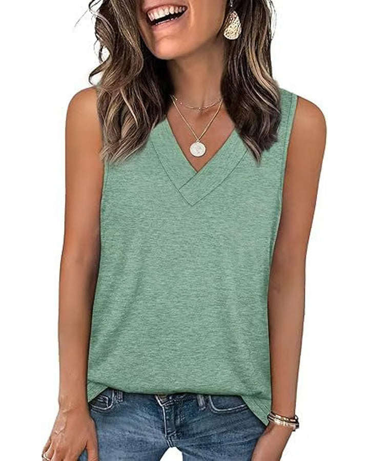 Débardeur T-Shirt Femme Sans Manches Col V Amincissant Coupe Décontractée