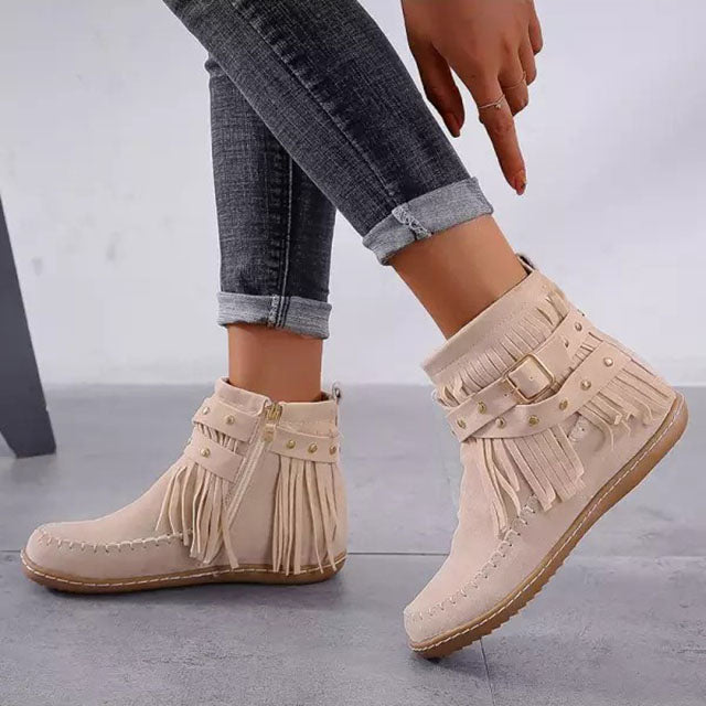 Mira | Bottes Chaudes Vintage à Franges pour Femme