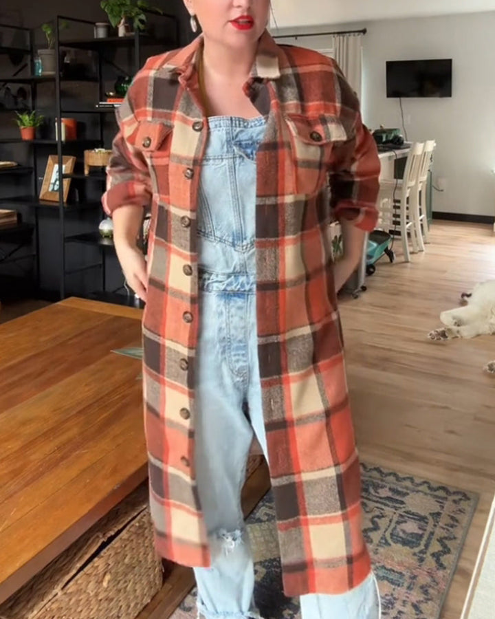 Manteau décontracté à carreaux avec boutons