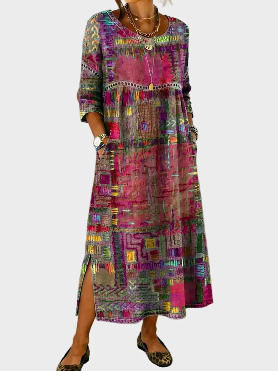 Alix | Robe en denim avec patchwork ethnique