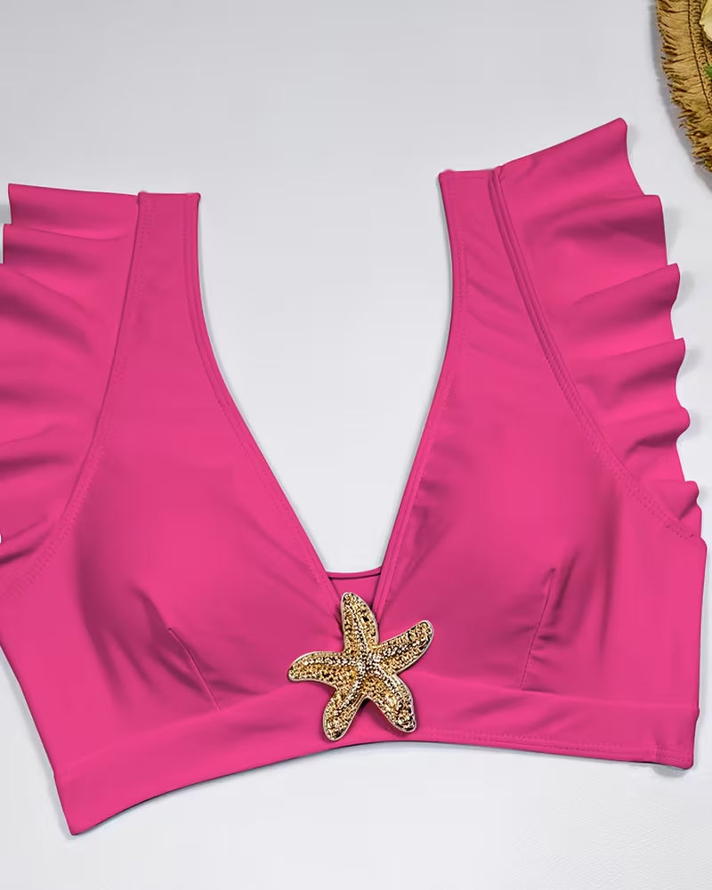 Maillot De Bain Deux Pièces À Volants Avec Étoile À Cinq Branches