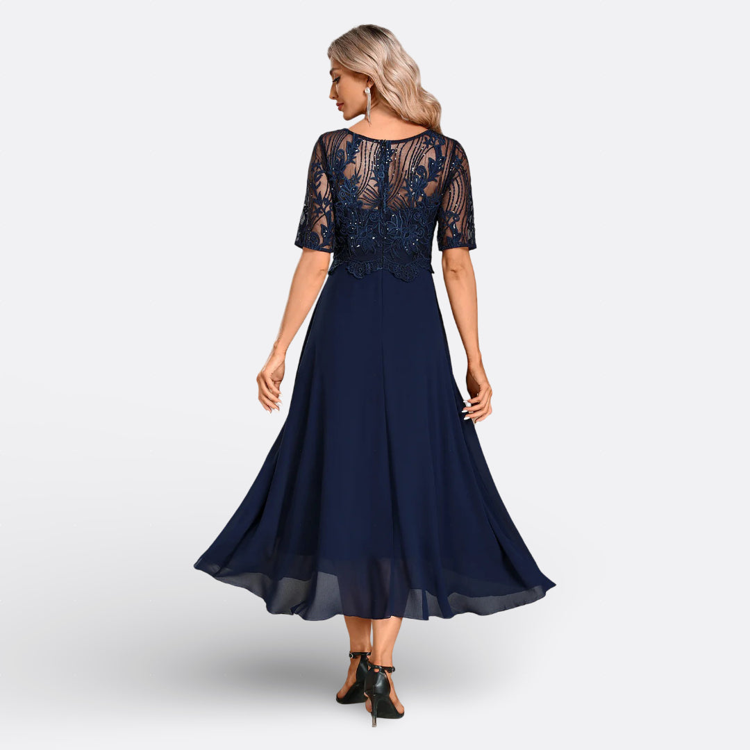 Léa | Robe en Dentelle à Manches Courtes