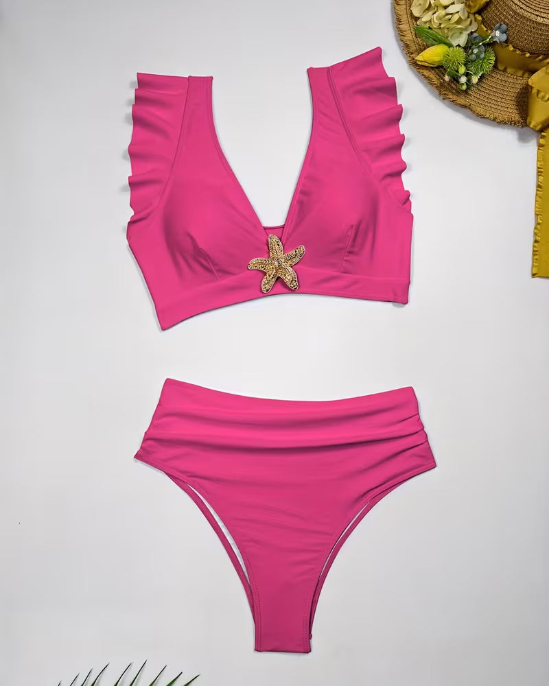 Maillot De Bain Deux Pièces À Volants Avec Étoile À Cinq Branches