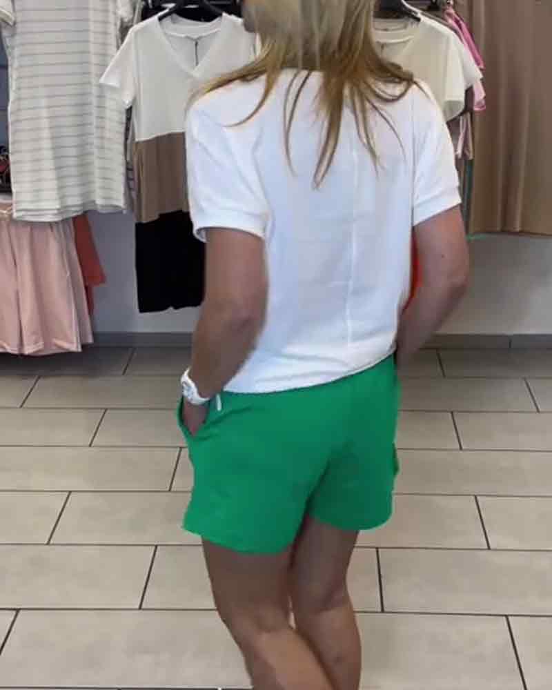 Ensemble Short Décontracté Imprimé Taille Mi-Haute
