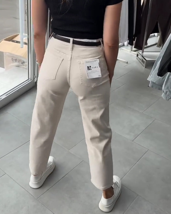 Pantalon Taille Haute Décontracté Jambe Droite