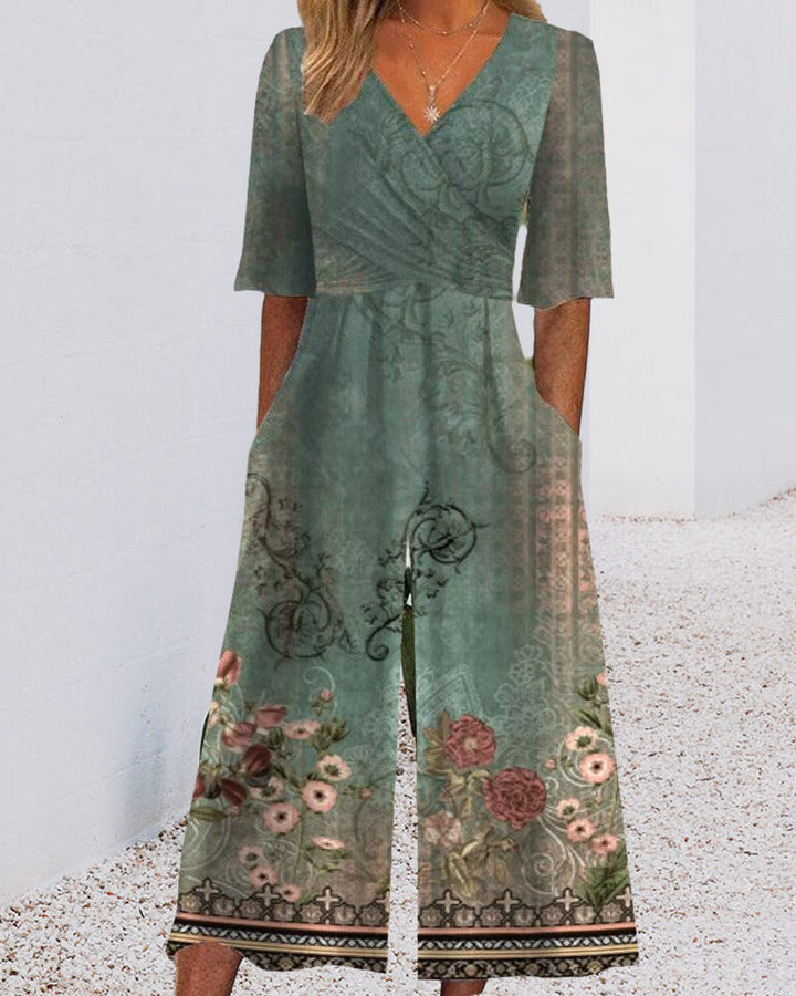 Combinaison à poche à imprimé floral vintage