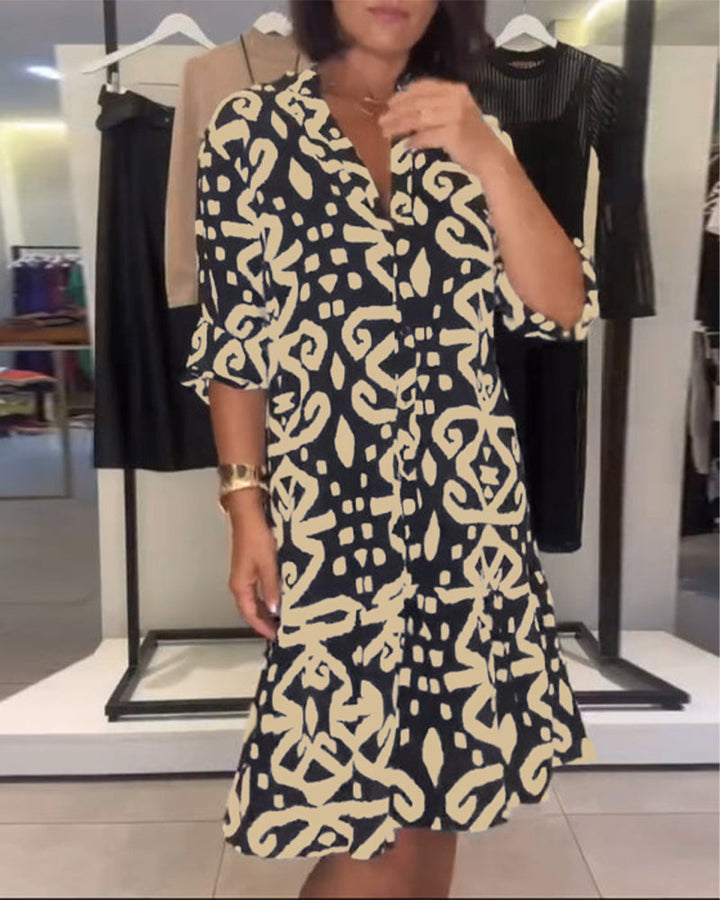 Robe Col En V Élégante Imprimée