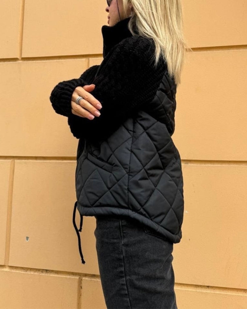 Manteau zippé à col haut de couleur unie