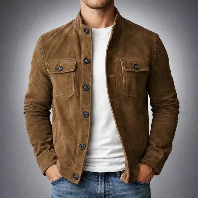 Veste boutonnée en daim pour homme
