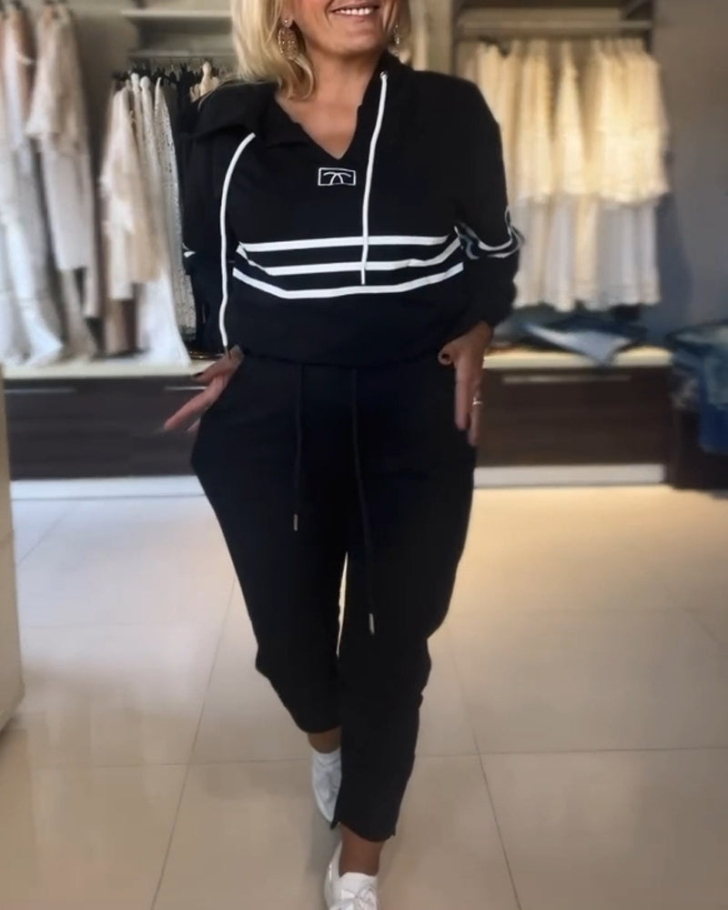 Ensemble sweat-shirt à capuche décontracté à imprimé rayé
