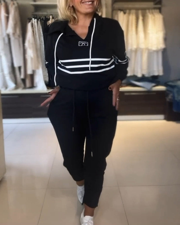 Ensemble sweat-shirt à capuche décontracté à imprimé rayé