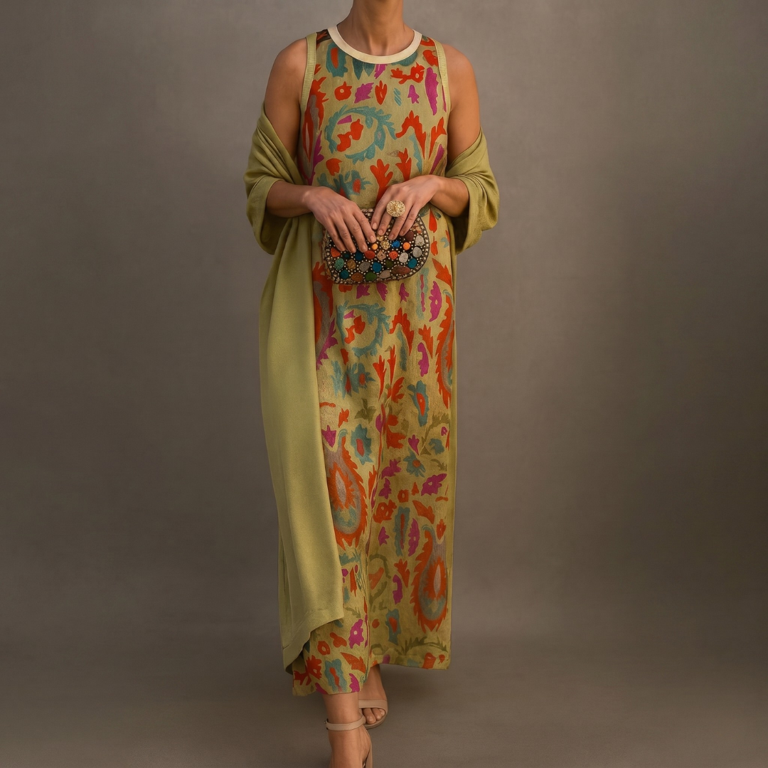 Chloé | Robe longue à motif floral avec gilet ajusté assorti