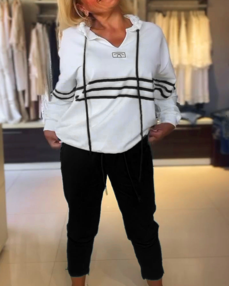 Ensemble sweat-shirt à capuche décontracté à imprimé rayé