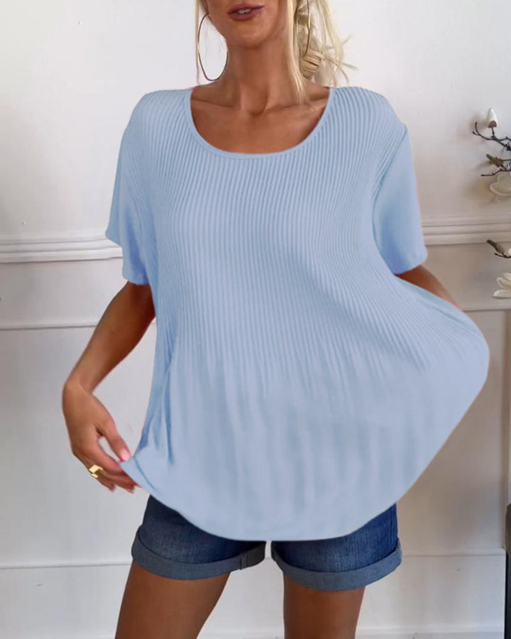 Blouse plissée col rond uni