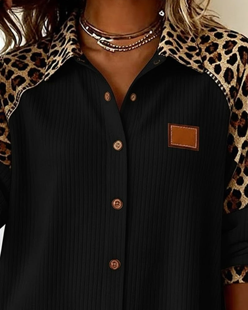 Chemise Col Revers Boutonnée Imprimé Léopard