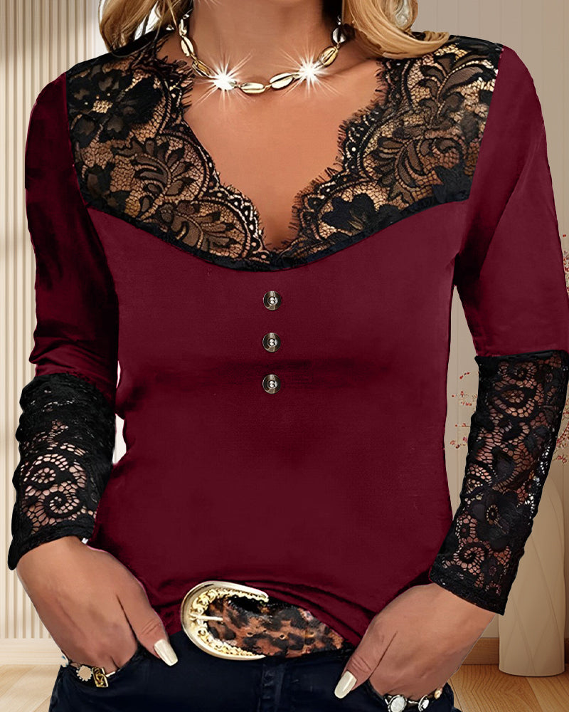 Haut manches longues en dentelle à col V