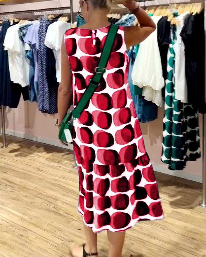 Robe imprimée sans manches à col rond