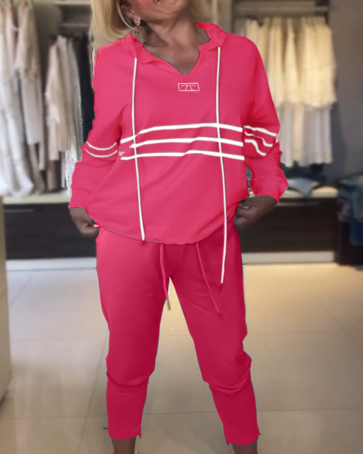 Ensemble sweat-shirt à capuche décontracté à imprimé rayé