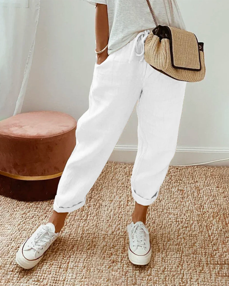 Pantalon Pur Coton Couleur Unie