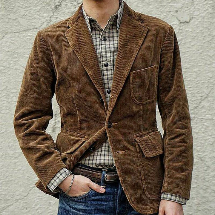 Blazer en velours côtelé vintage avec gilet pour homme