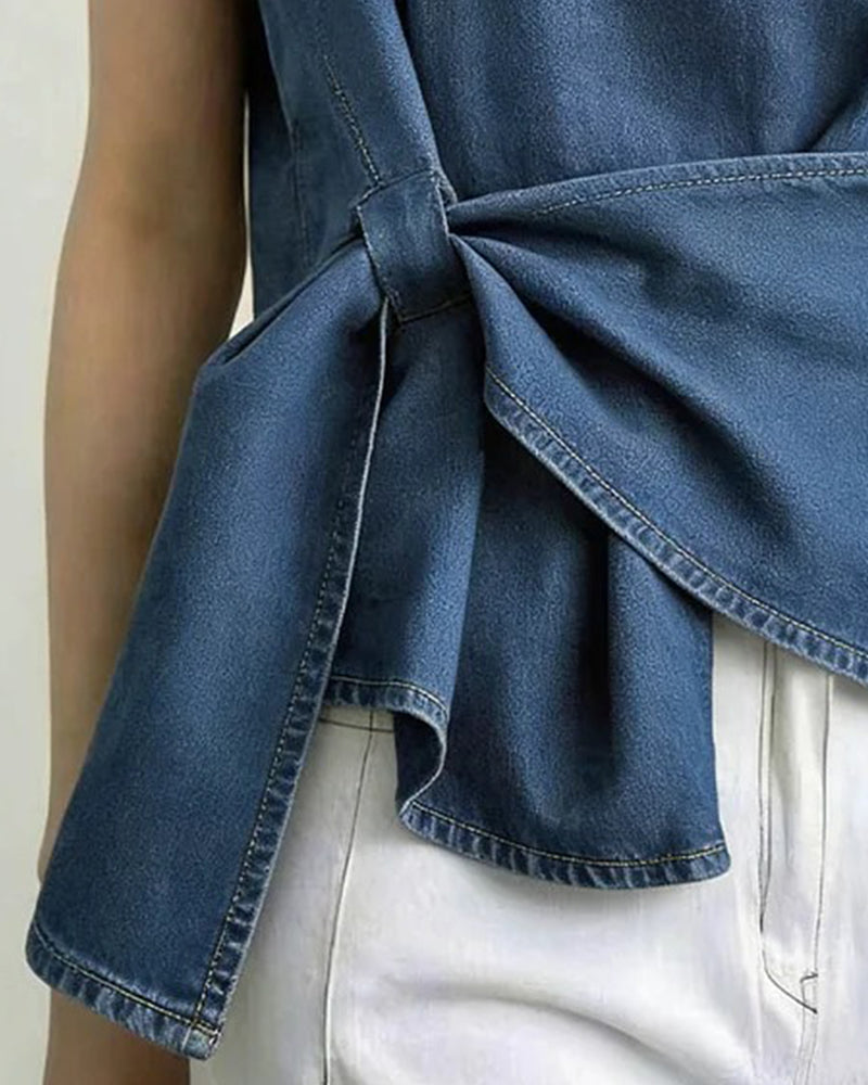 Débardeur Asymétrique Attacher Denim