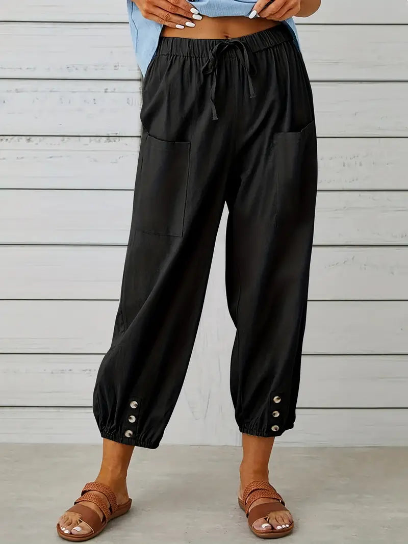Luciane | Pantalon à cordon et boutons pour femme