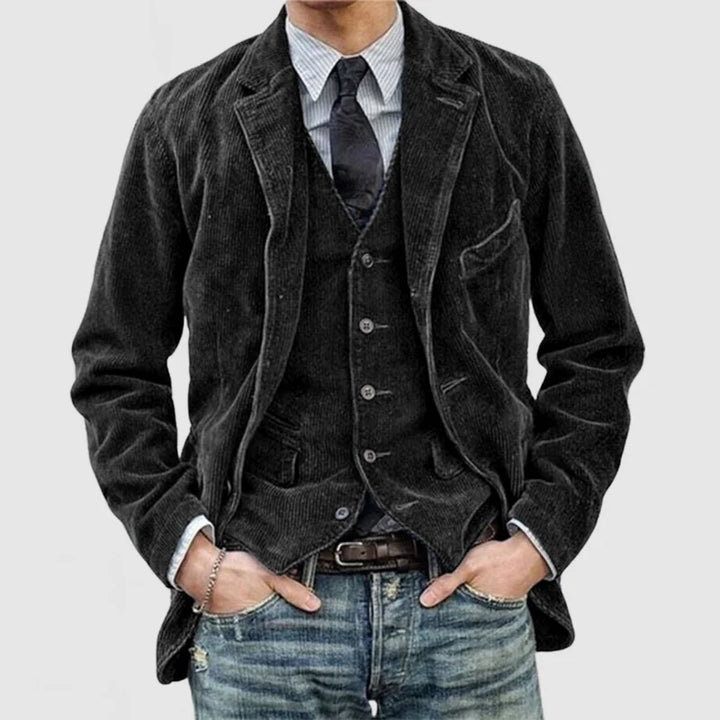 Blazer en velours côtelé vintage avec gilet pour homme