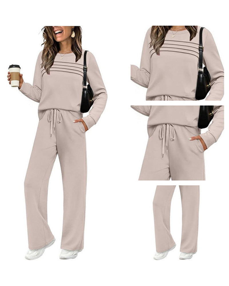 Set Haut à Col Rond pour Femme et Pantalon à Cordon