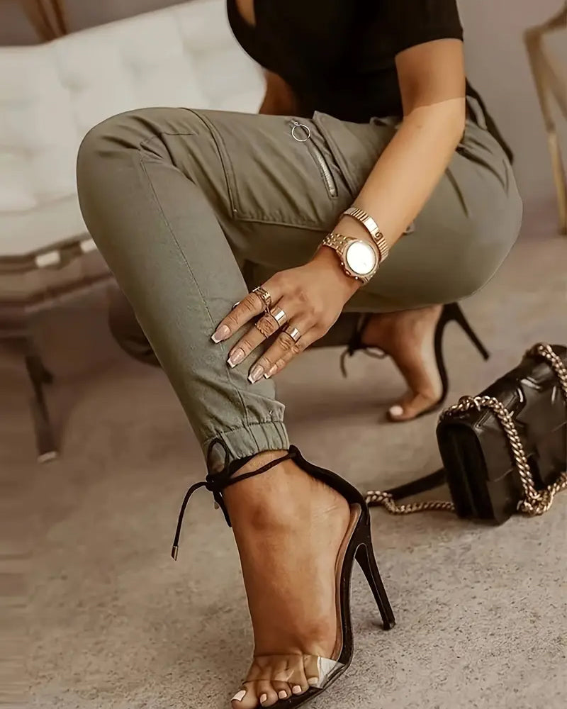Pantalon Cargo Taille Moyenne Poches Ourlet