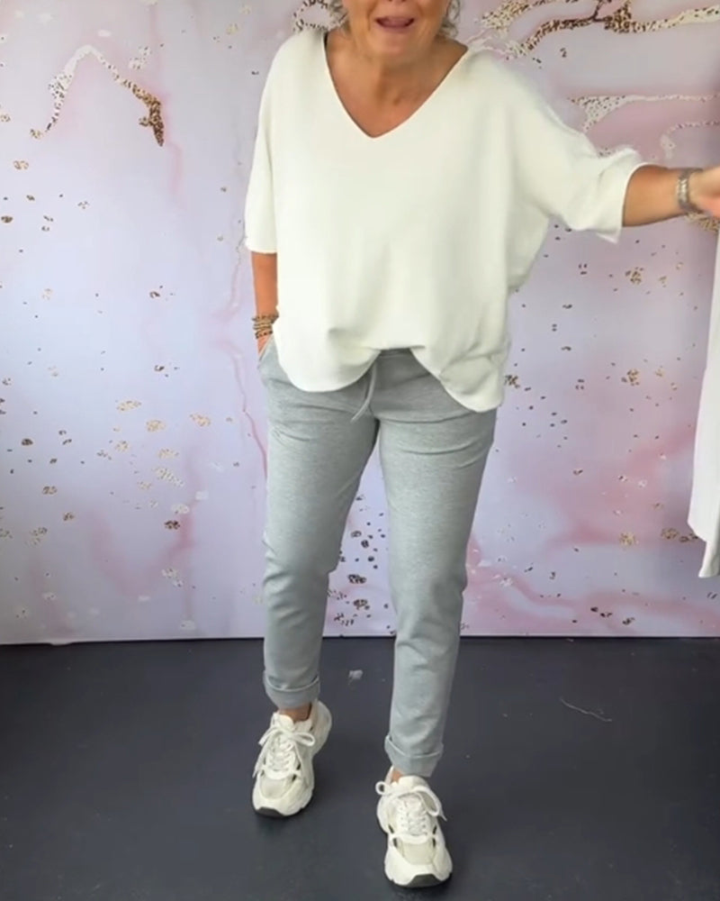 Pantalon décontracté de couleur unie avec cordon de serrage et poche