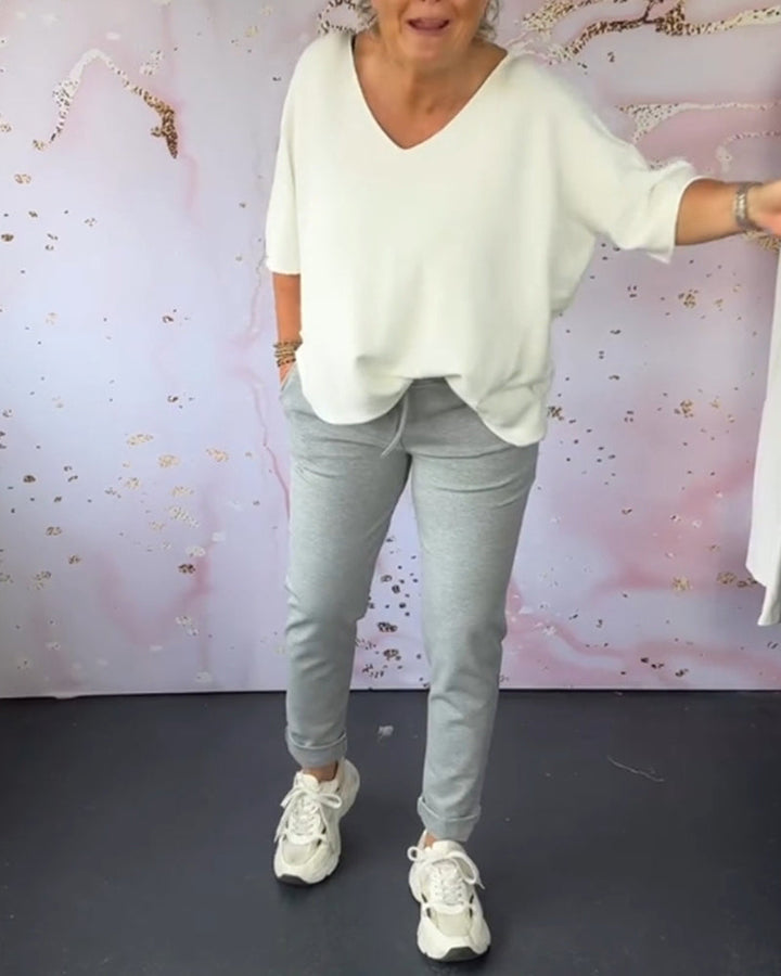 Pantalon décontracté de couleur unie avec cordon de serrage et poche
