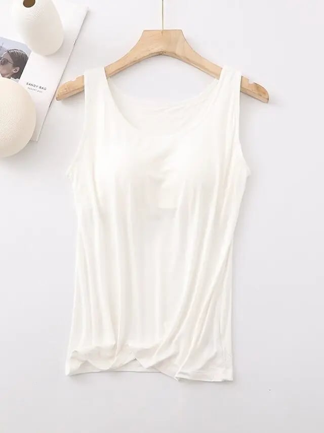 Débardeur Femme Avec Soutien-Gorge Intégré Sans Manches Décontracté Basique Col Rond Classique