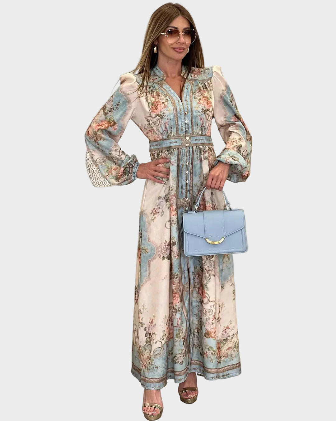 Élise | Robe longue élégante à fleurs avec boutons