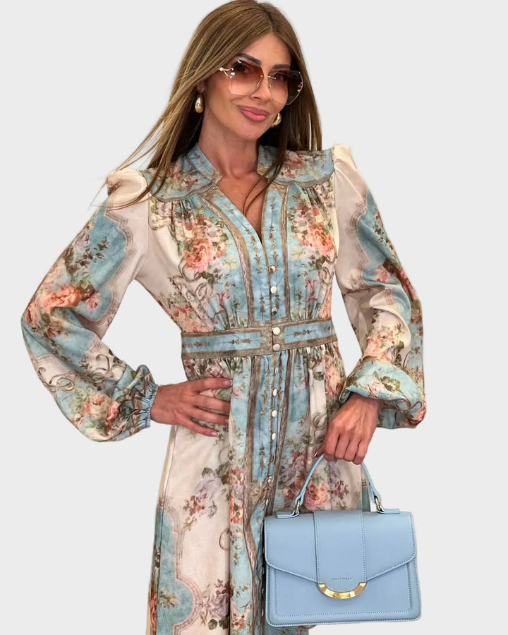 Élise | Robe longue élégante à fleurs avec boutons