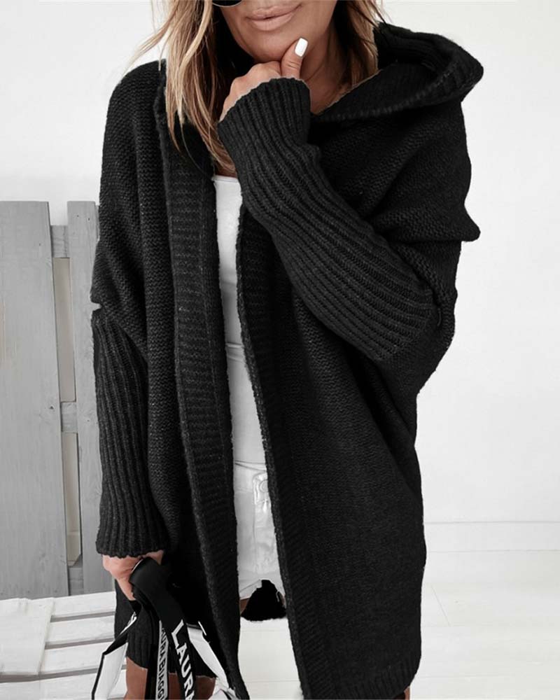 Cardigan simple à capuche de couleur unie avec motif chauve-souris