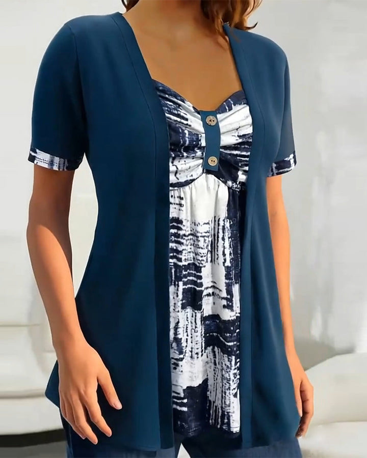 Blouse Imprimée Faux Deux Pièces Irrégulière