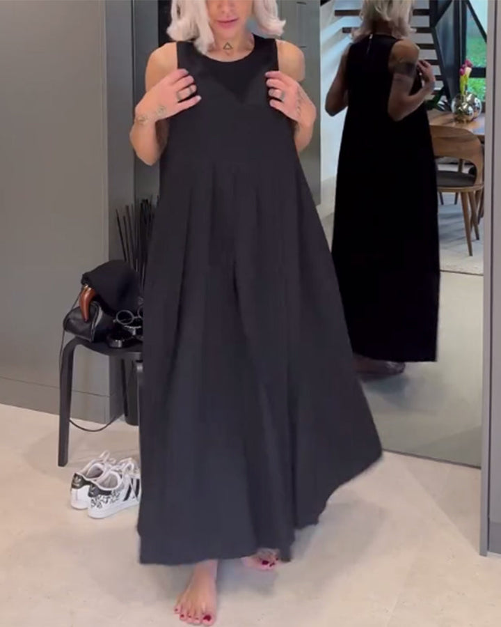 Robe débardeur plissée élégante de couleur unie