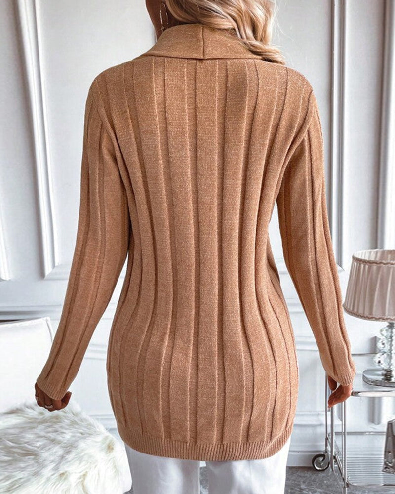 Cardigan pull côtelé de couleur unie