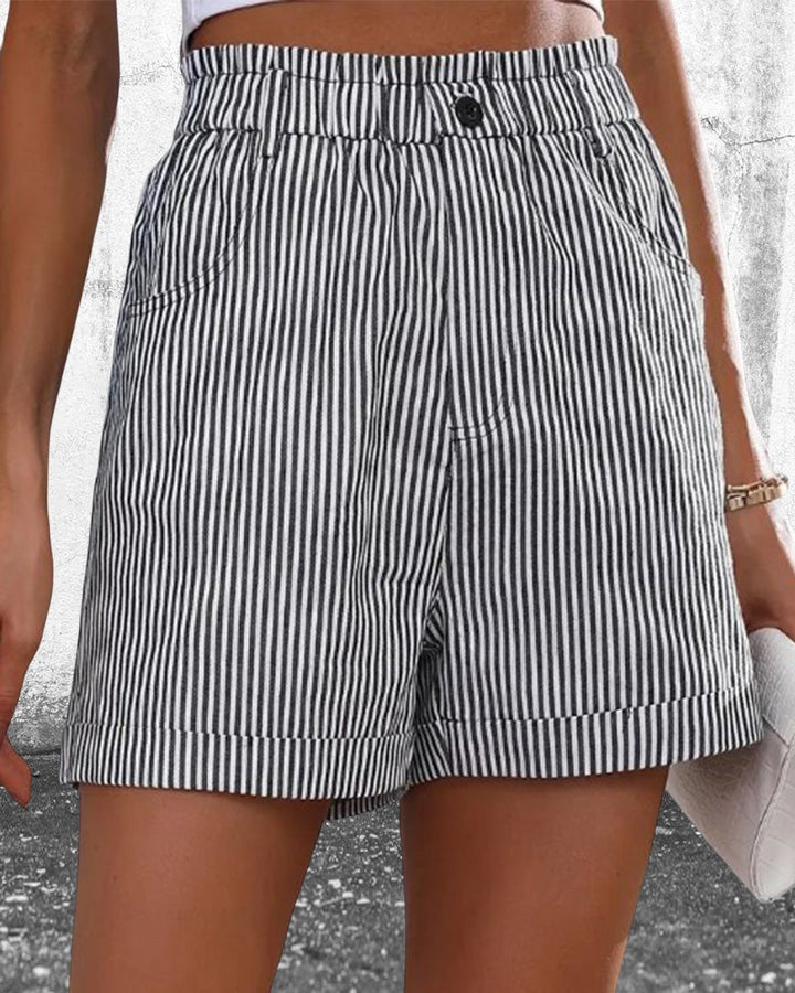 Short imprimé à rayures taille haute