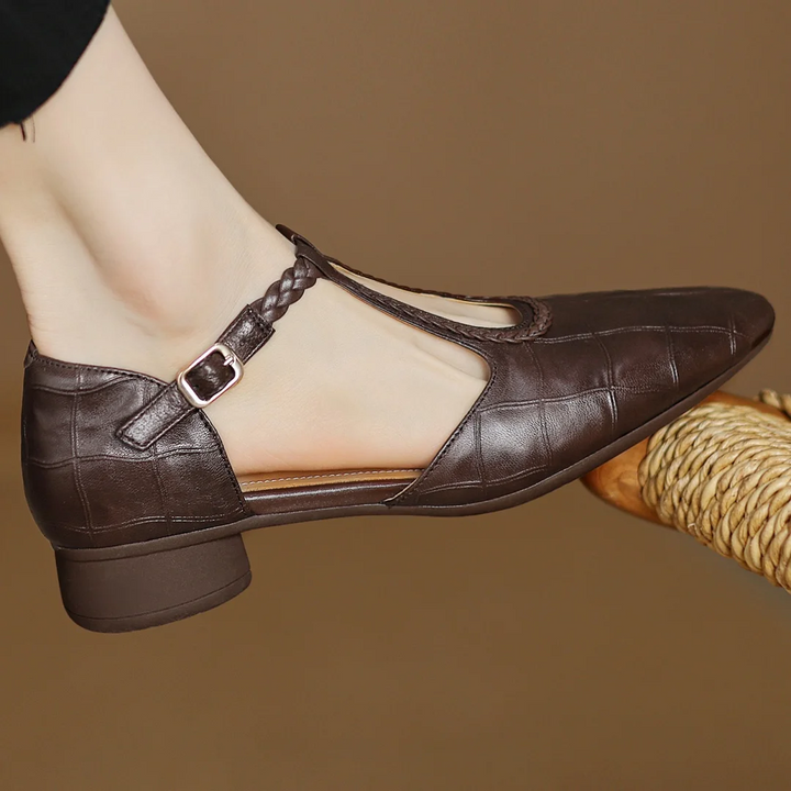 Léa | Chaussures en cuir plates avec bride en T