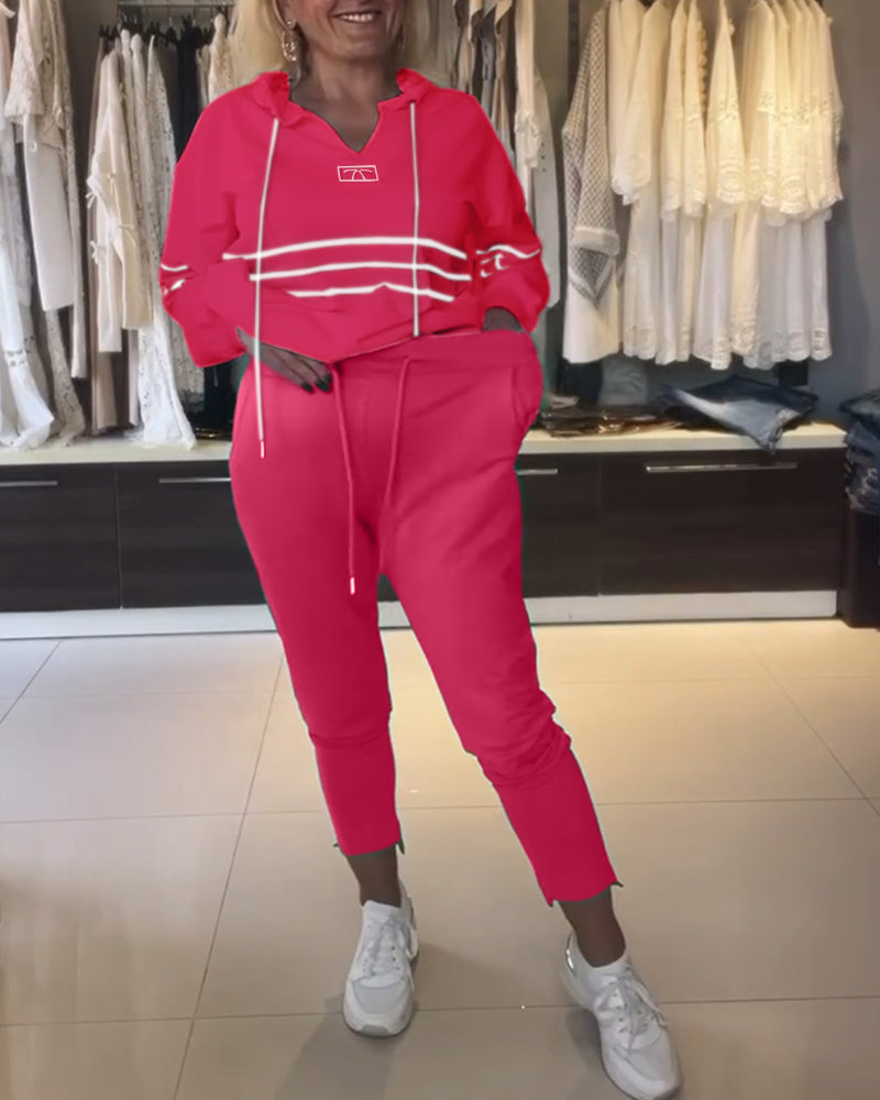 Ensemble sweat-shirt à capuche décontracté à imprimé rayé