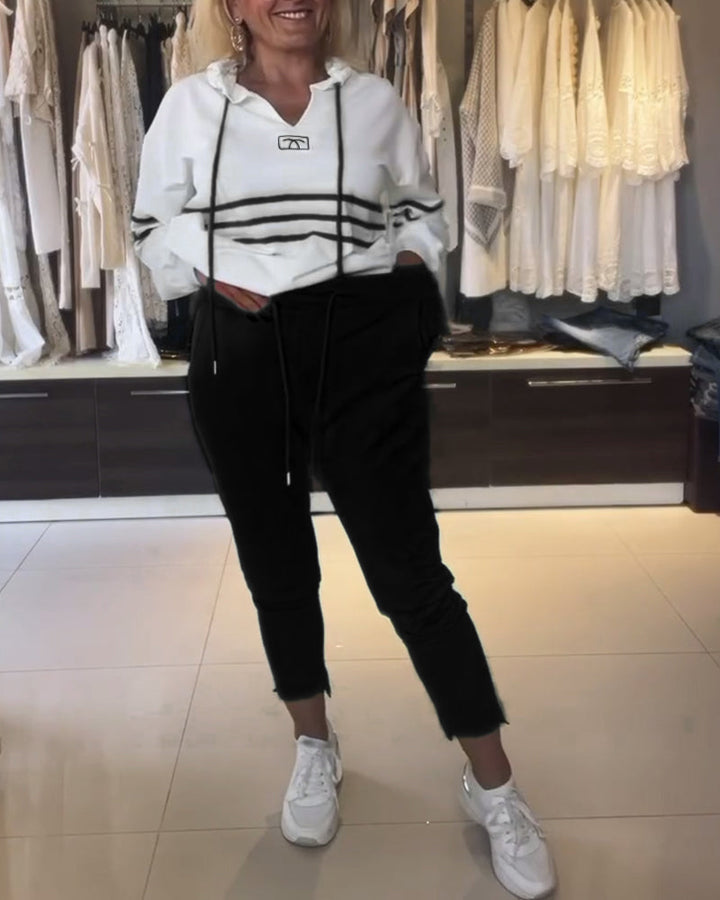 Ensemble sweat-shirt à capuche décontracté à imprimé rayé