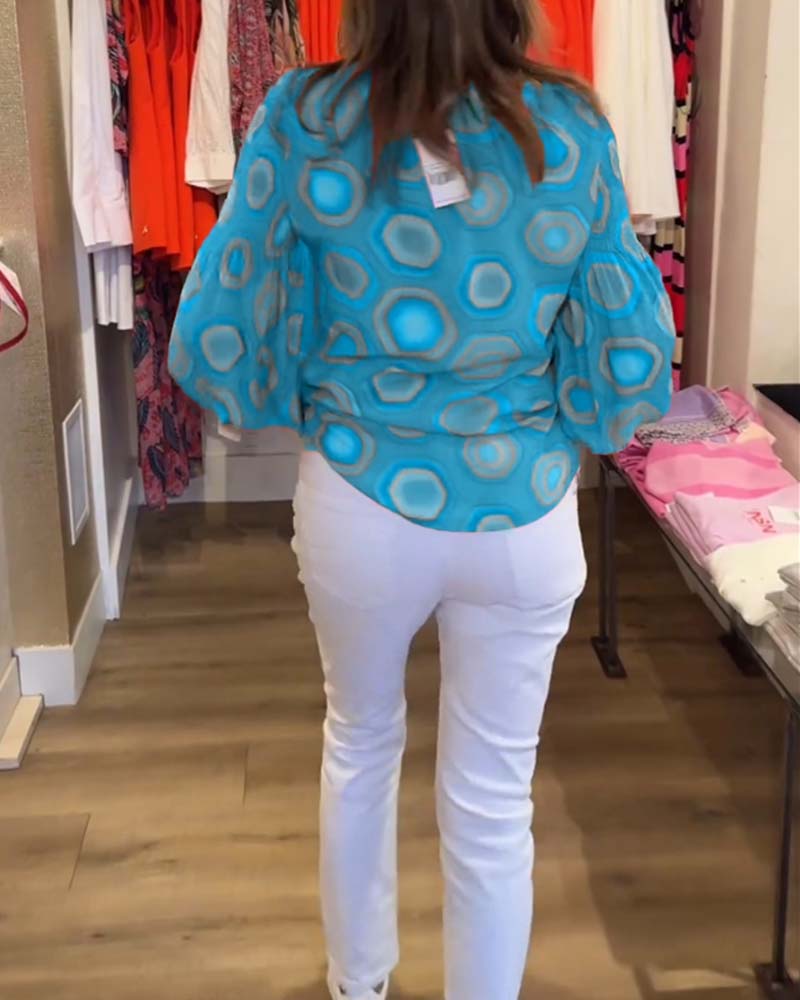 Blouse décontractée à manches longues et imprimé géométrique