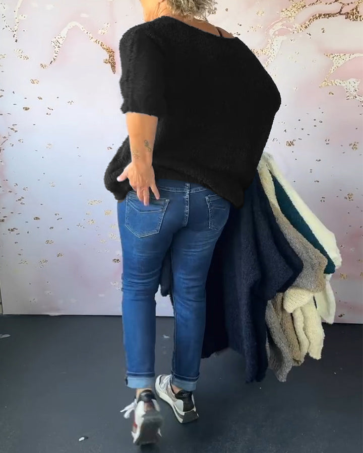 Pull décontracté de couleur unie à col en V