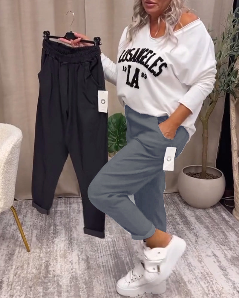 Pantalon décontracté de couleur unie avec poche