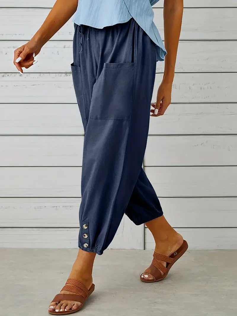 Luciane | Pantalon à cordon et boutons pour femme