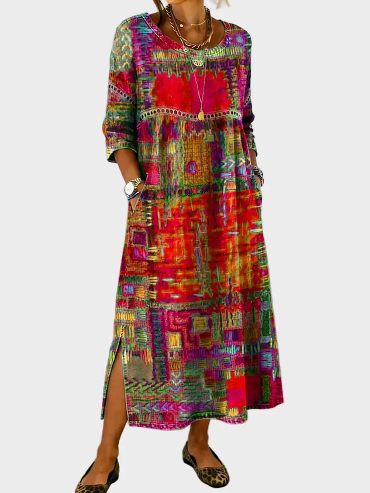 Alix | Robe en denim avec patchwork ethnique